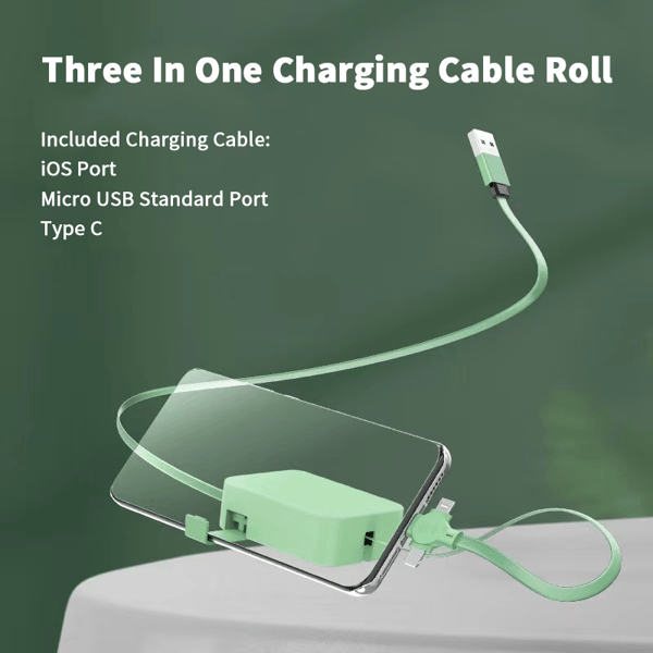 3-in-1 Ladekabel | Ausziehbares 1-m-Kabel mit USB-C, Micro-USB und Lightning-Anschluss für unterwegs