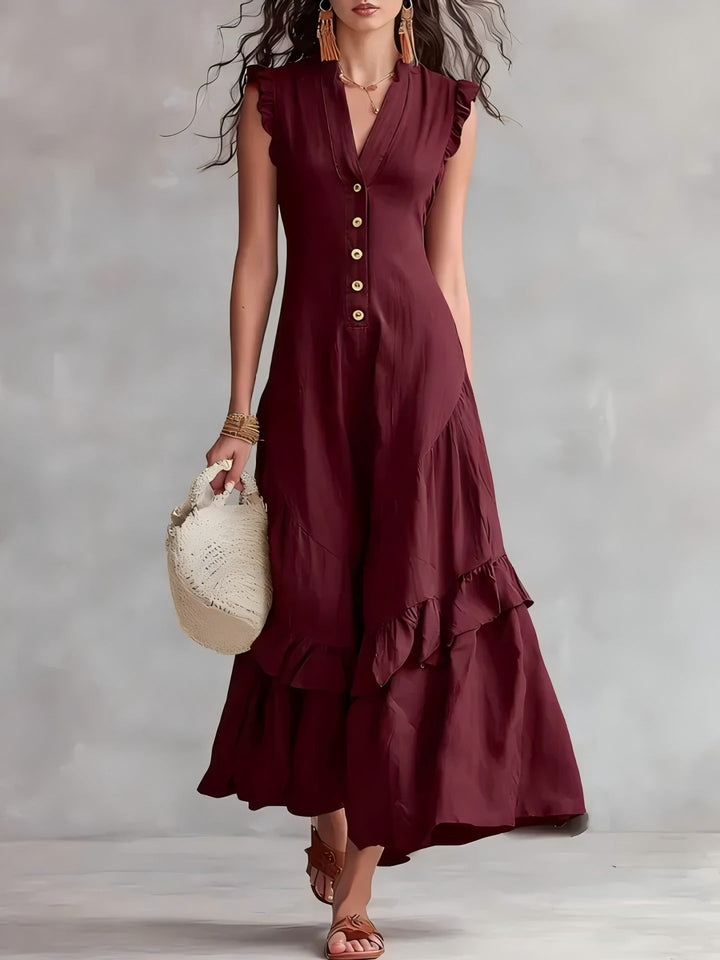 Damen Maxikleid mit Plissee | Ärmelloses Sommerkleid mit ausgestelltem Saum