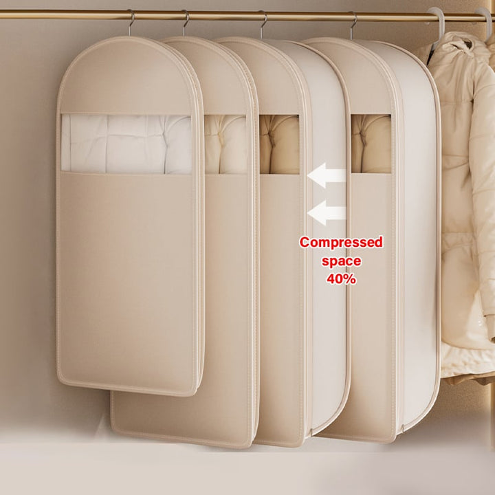 Borsa appendibile per abbigliamento | Compressione salvaspazio con cerniera senza vuoto | Protezione dalla polvere, trasparente | M–XL