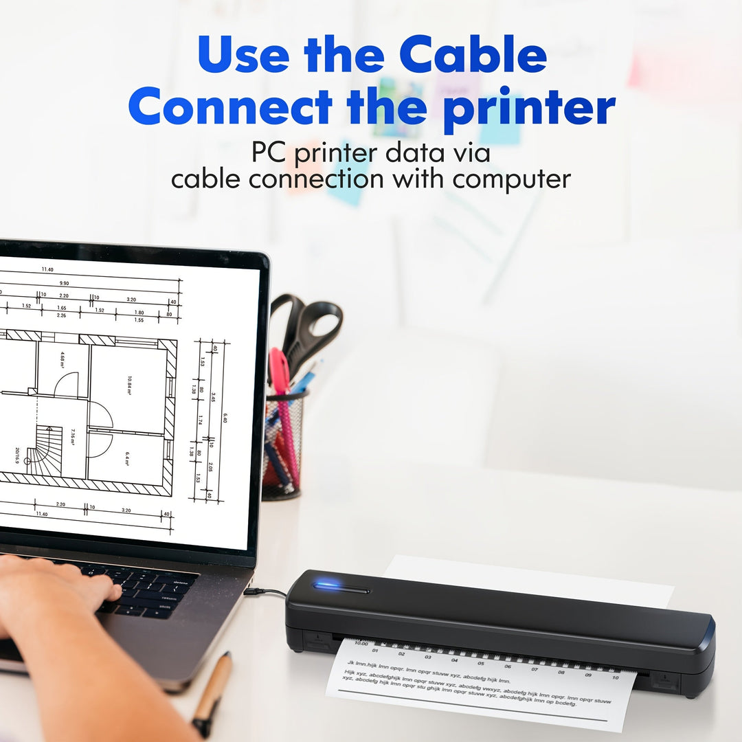 Mobiler Thermodrucker A4 | Tragbarer Drucker ohne Tinte mit Bluetooth, USB-Anschluss und Smartphone-Kompatibilität für unterwegs