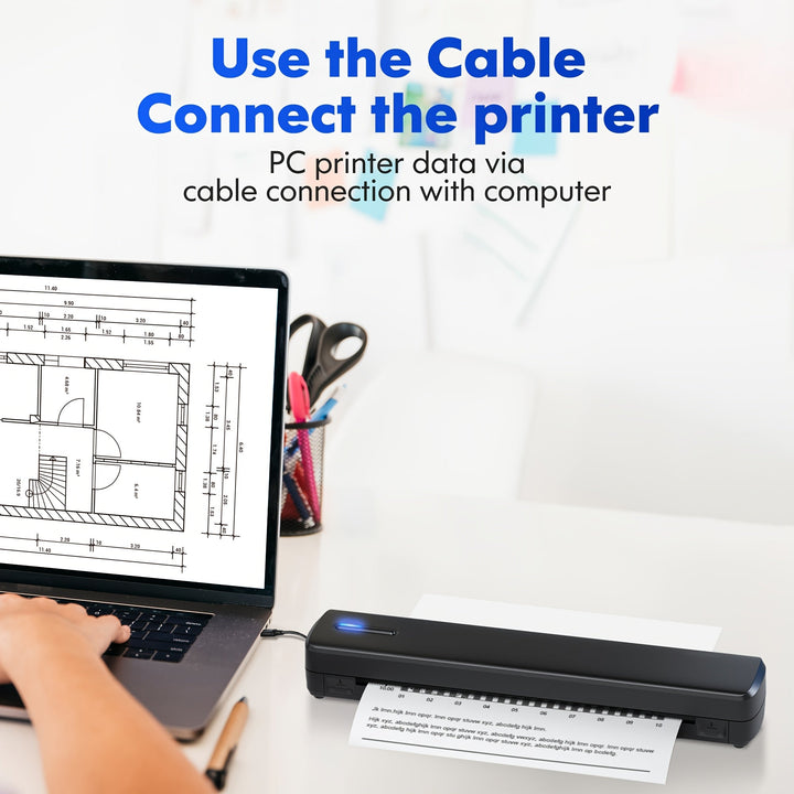Mobiler Thermodrucker A4 | Tragbarer Drucker ohne Tinte mit Bluetooth, USB-Anschluss und Smartphone-Kompatibilität für unterwegs
