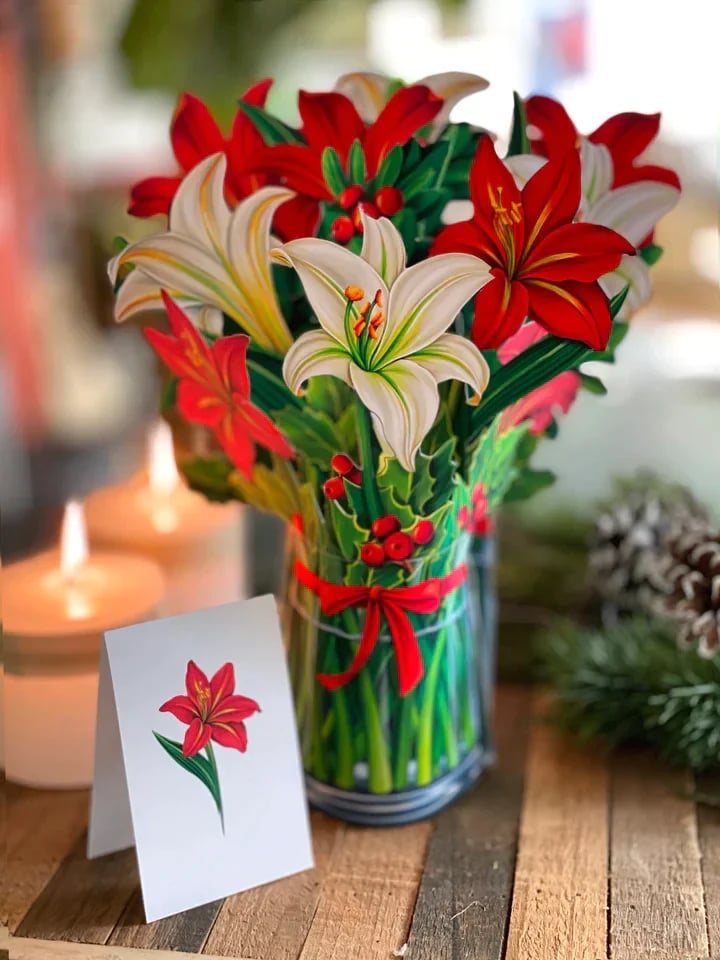 Pop-Up Papierblumenstrauß 3D | Blumenkarte mit Papiervase &amp; Grußkarte | Handgefertigt, langlebig | Deko-Geschenk 43×38 cm