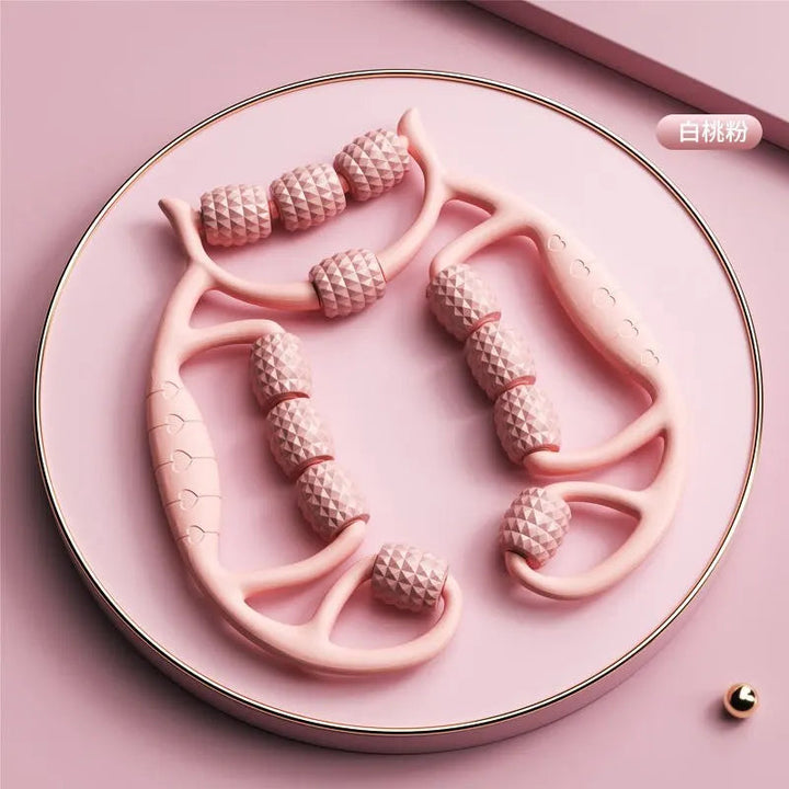 Massaggiatore per gambe con anello a rulli | Massaggio a pressione a 360° per cosce e polpacci | Manici ergonomici, antiscivolo | Colori verde/rosa/blu
