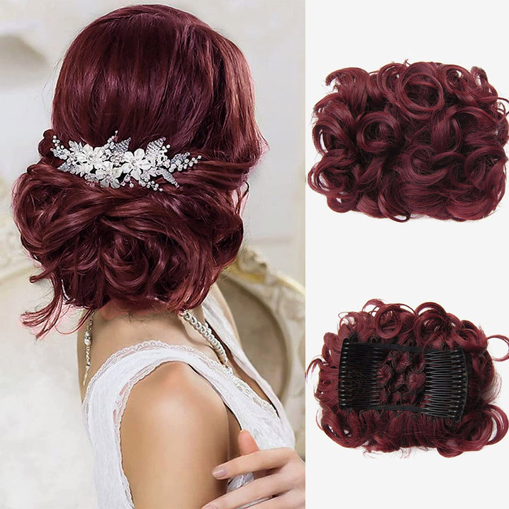 Lockiges Dutt-Haarteil 2er-Set | Voluminöser Messy Bun mit elastischem Haargummi für schnelle Hochsteckfrisuren