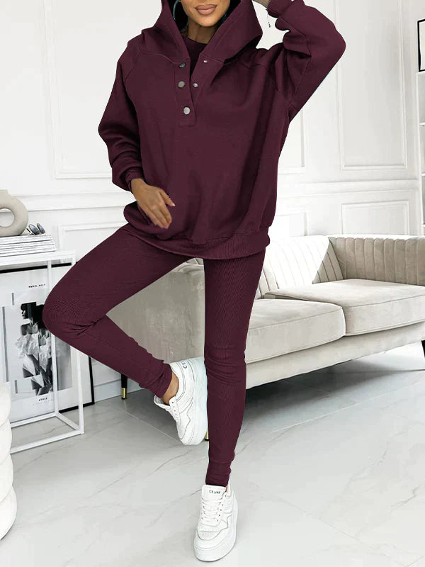Ensemble de loisirs femme trois pièces | Veste à capuche, pantalon sweat et top | Matière douce