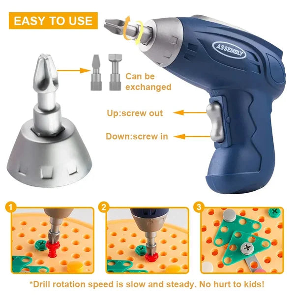 BauBohrer™ Montessori building &amp; drilling set | 2D &amp; 3D creative play | Promotes STEM skills &amp; fine motor skills