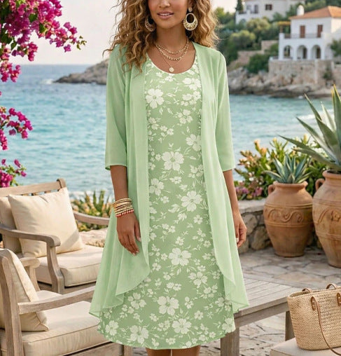 Damen Chiffon-Zweiteiler mit Cardigan | Luftiges Set aus Top &amp; Cardigan | Elegantes Freizeit-Outfit