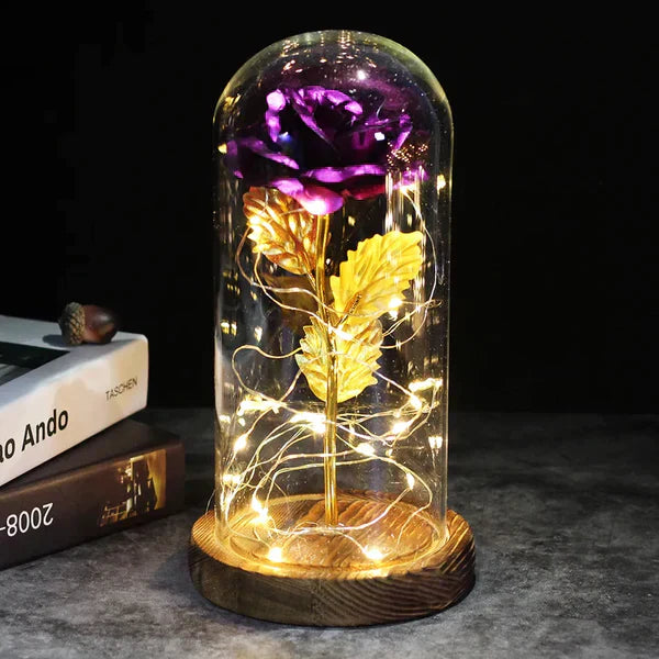 Amethyst Spirituelle Lampe | Ewige Rosenlampe im Glasdom | LED Kristall Deko | Symbol für Liebe &amp; Energie