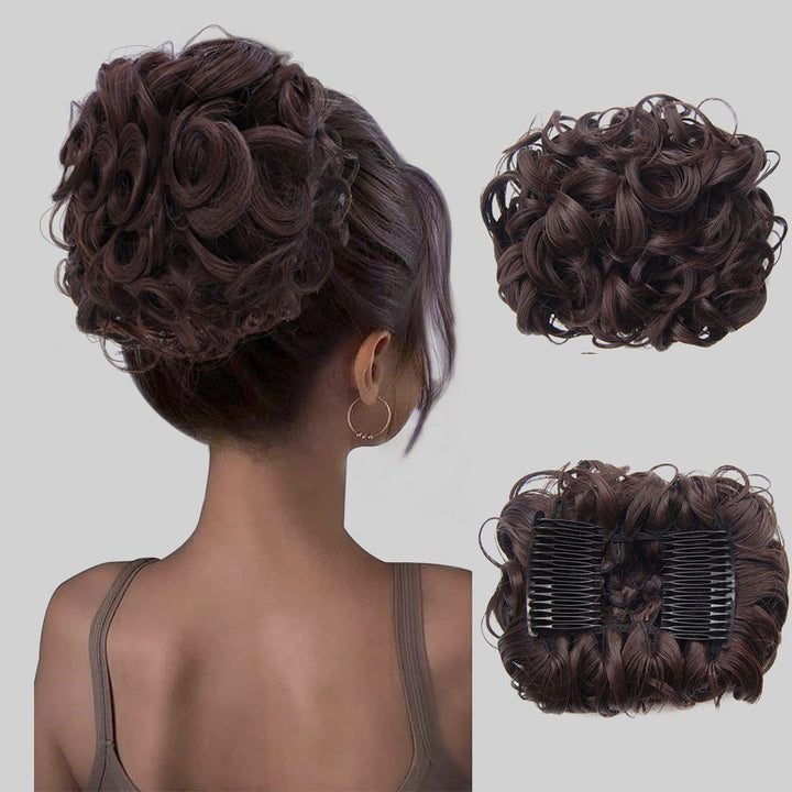 Lockiges Dutt-Haarteil 2er-Set | Voluminöser Messy Bun mit elastischem Haargummi für schnelle Hochsteckfrisuren