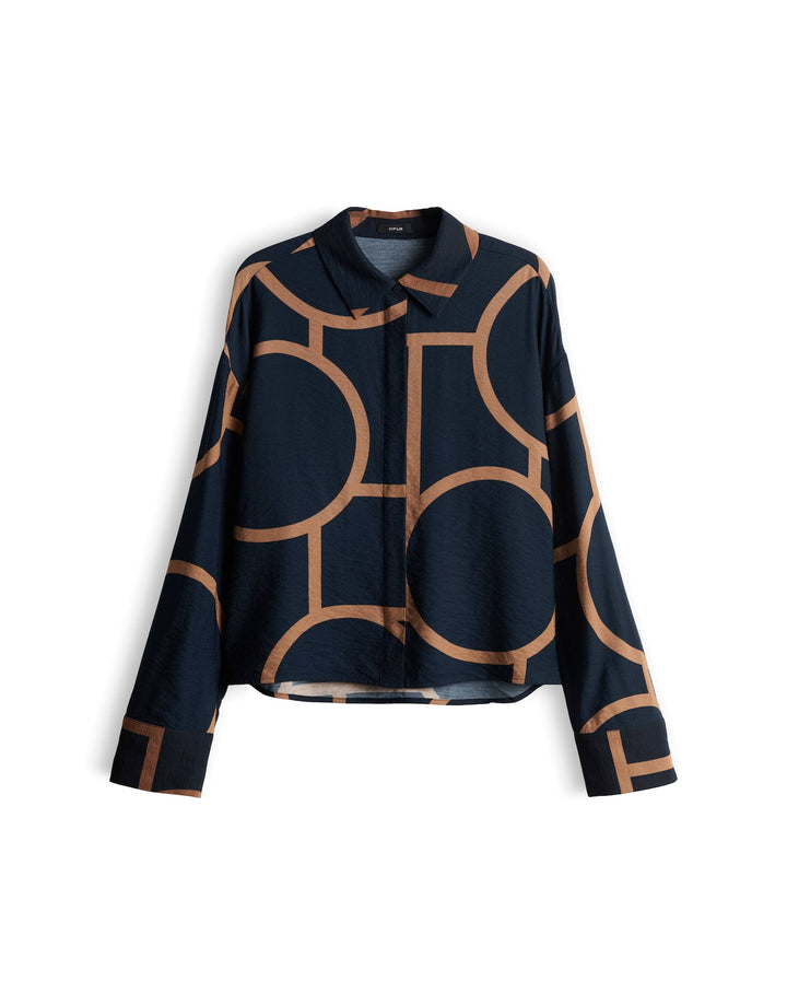 Damen Bluse mit grafischem Muster | Lockere Hemdbluse mit langen Ärmeln, Hemdblusenkragen &amp; Loose-Fit-Schnitt