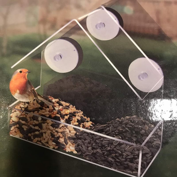 Window bird feeder with 3 suction cups – transparent acrylic for clear view | Open design for more birds | Easy to fill &amp; clean
