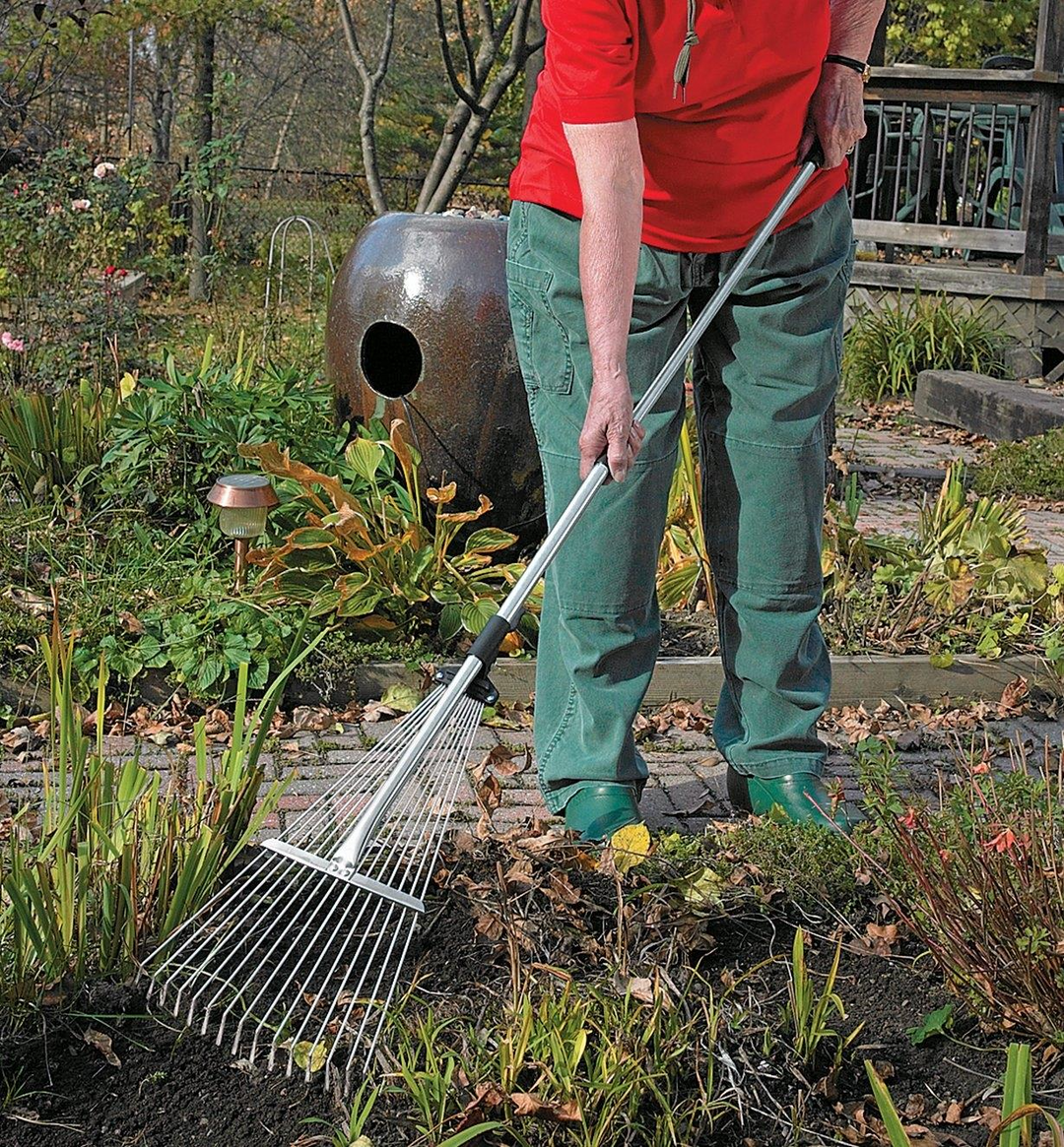 Rastrello da giardino | manico estensibile | raccoglitore di foglie compatto | rastrello per sentieri