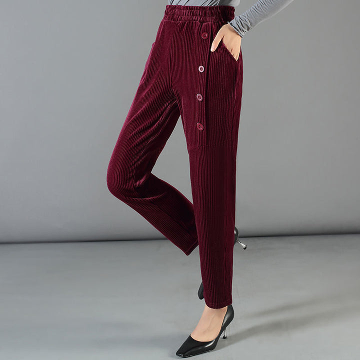 Damen Cordhose mit hoher Taille | Warme High-Waist-Hose mit weichem Fleecefutter und elastischem Bund für Herbst und Winter