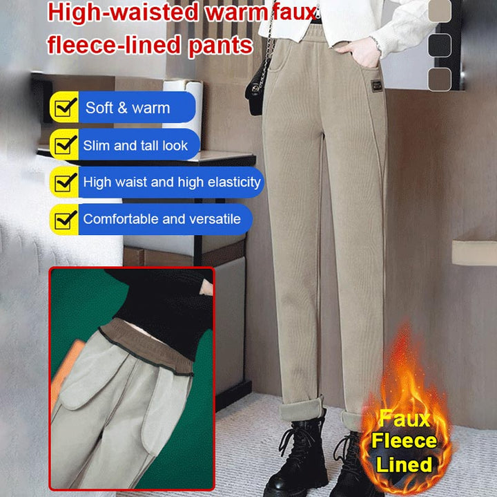 Damen Cordhose mit Fleecefutter | Hoch geschnittene Winterhose mit Taschen und leicht elastischer Passform