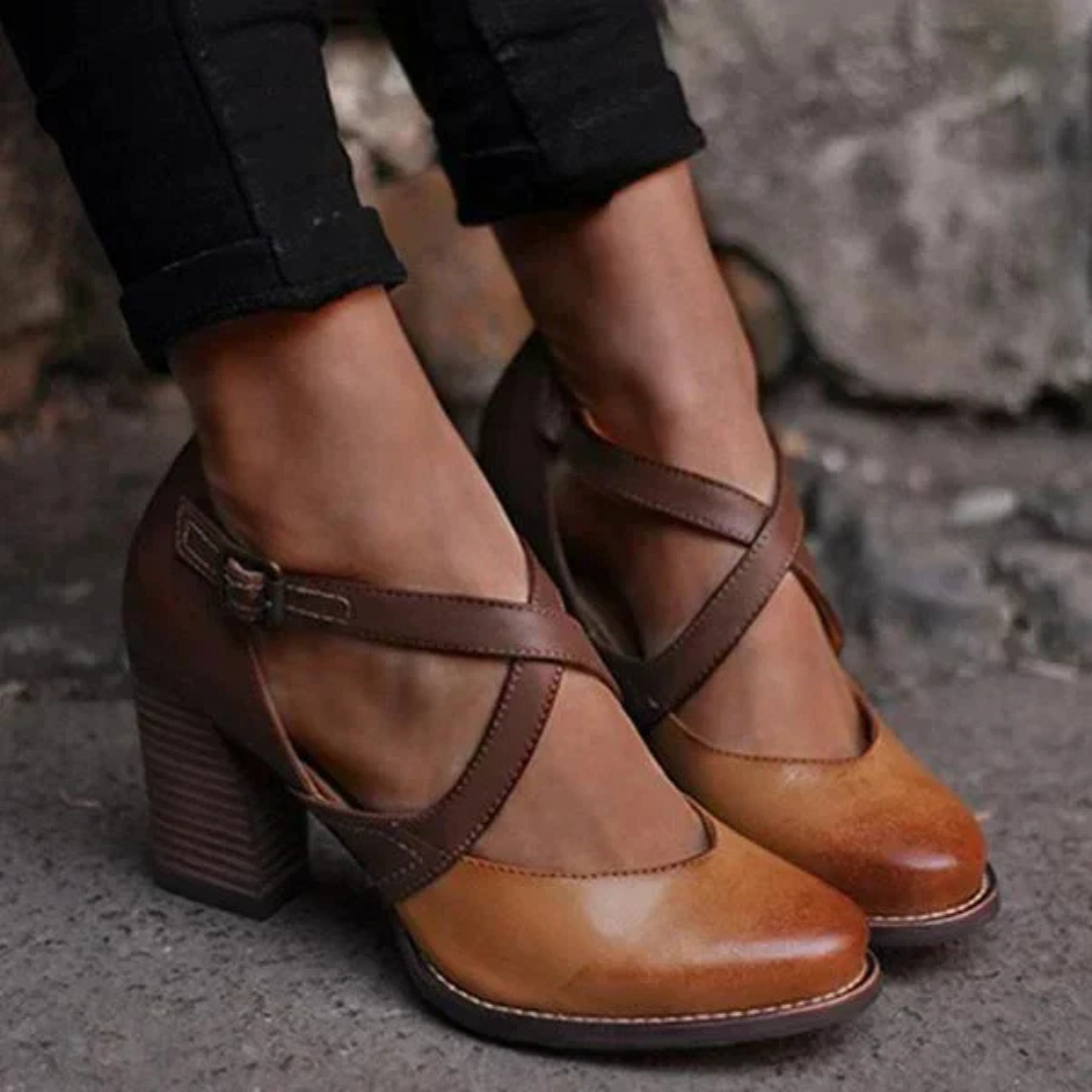 Damen Sandalen mit Blockabsatz &amp; Kreuzriemen | Verstellbare Schnalle für Alltag &amp; Anlässe