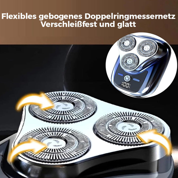 Elektrischer Herrenrasierer | Wiederaufladbarer 3-Kopf-Rasierer für Nass- und Trockenrasur mit LED-Akkuanzeige