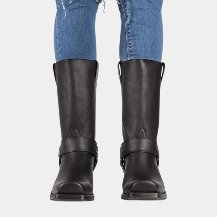 Damen Cowboy Stiefeletten im Western-Stil | Bequeme Winterstiefeletten mit klassischer Cowboy-Optik für Jeans und Kleider