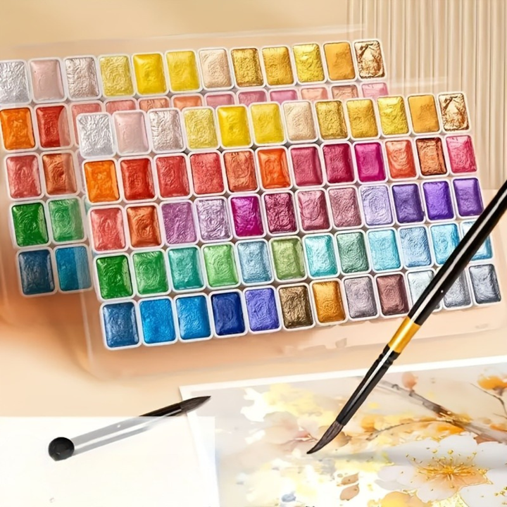 Aquarellfarben-Set mit 48 Farben | Wasserfarben-Malkasten mit Pinseln, Wassertankpinseln &amp; Metallbox für Anfänger