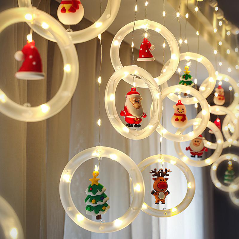 LED Fensterlichter Weihnachten mit 10 Leuchtringen | Warmweiße Lichterkette mit Weihnachtsfiguren für Fenster und Innenräume