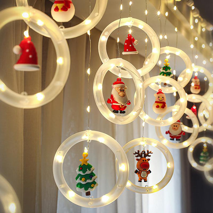 LED Fensterlichter Weihnachten mit 10 Leuchtringen | Warmweiße Lichterkette mit Weihnachtsfiguren für Fenster und Innenräume