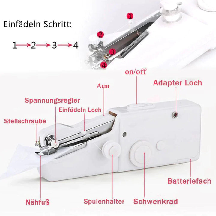 Mini-Handnähmaschine | Tragbare kabellose Nähmaschine mit Einhand-Bedienung für schnelle Reparaturen und Säume