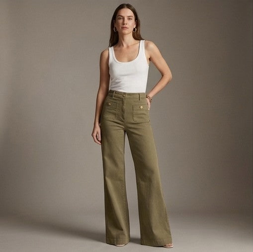 Damen High-Waist Hose | Weites Bein mit Bauchkontrollbund und 4-Wege-Stretch für eine gestreckte Silhouette