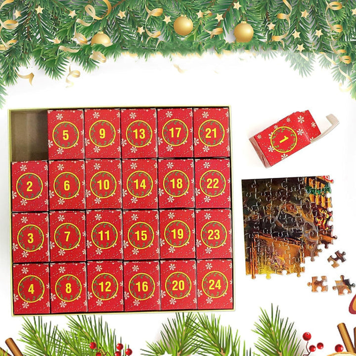 Weihnachts Puzzle Adventskalender mit 1008 Teilen | 24 Tage mit je 42 Puzzleteilen | Wiederverwendbare Boxen und Poster