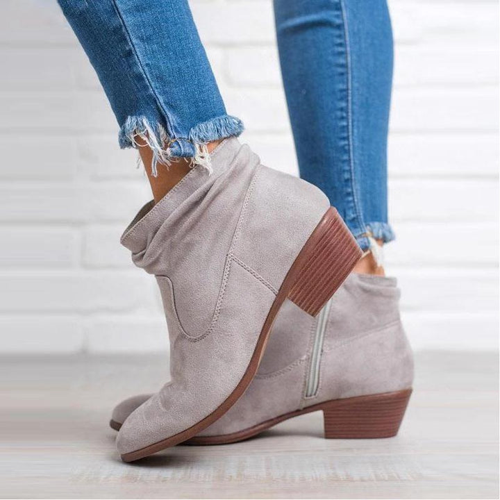 Damen Stiefeletten | Elegante Leder Boots mit Reißverschluss