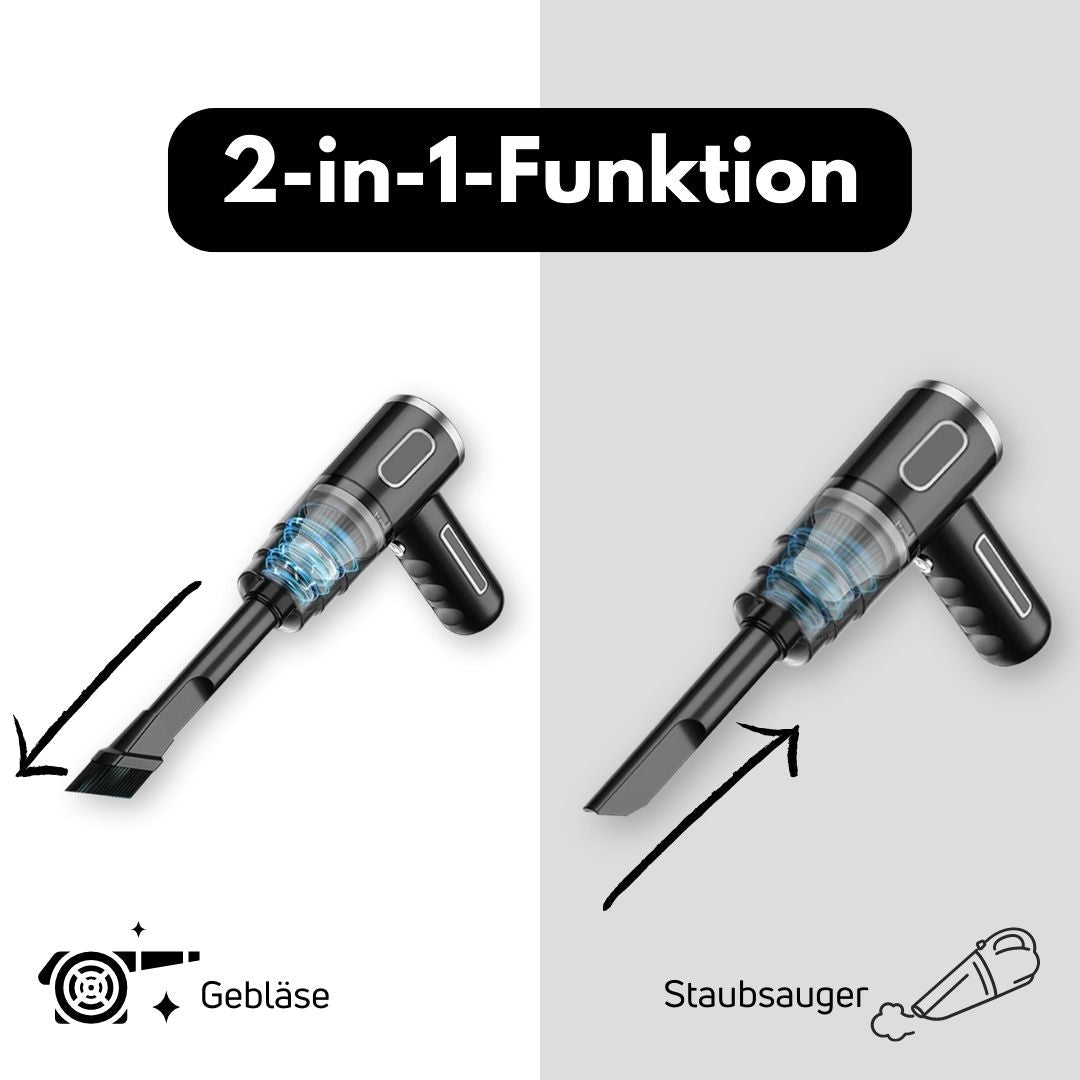 Kabelloser Akku-Staubsauger 3-in-1 | Kompakter Handstaubsauger mit Saug- und Blasfunktion für Auto und Haushalt