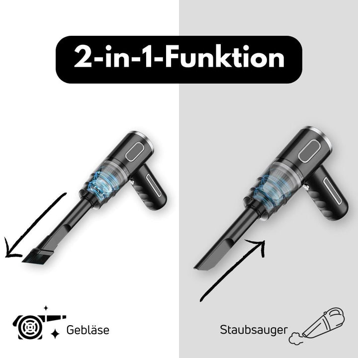 Kabelloser Akku-Staubsauger 3-in-1 | Kompakter Handstaubsauger mit Saug- und Blasfunktion für Auto und Haushalt