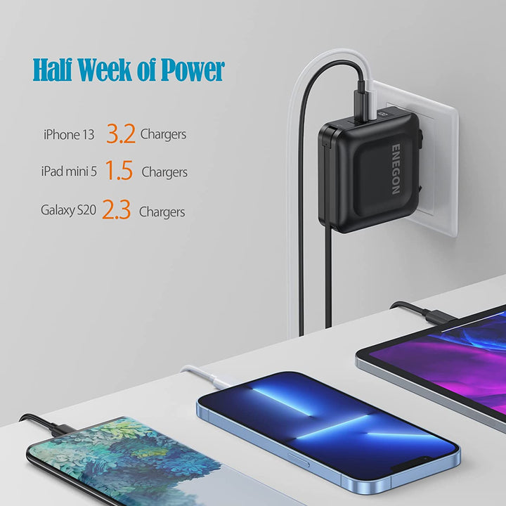 Powerbank 15000 mAh mit Schnellladefunktion | Tragbares Ladegerät mit AC-Stecker, USB-C, USB-A &amp; LED-Anzeige