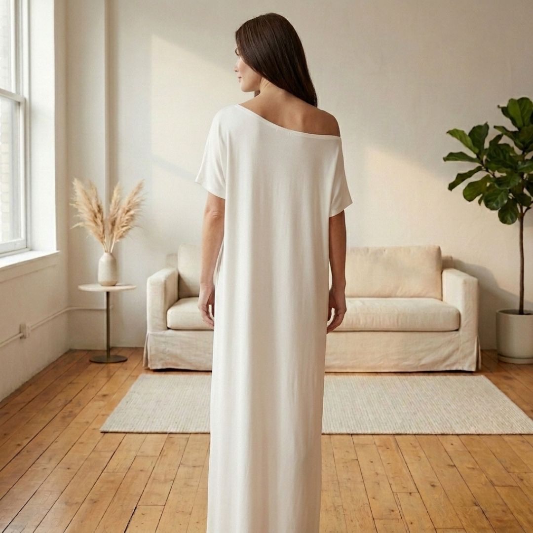 Off-shoulder maxi dress with pockets | Loose and airy