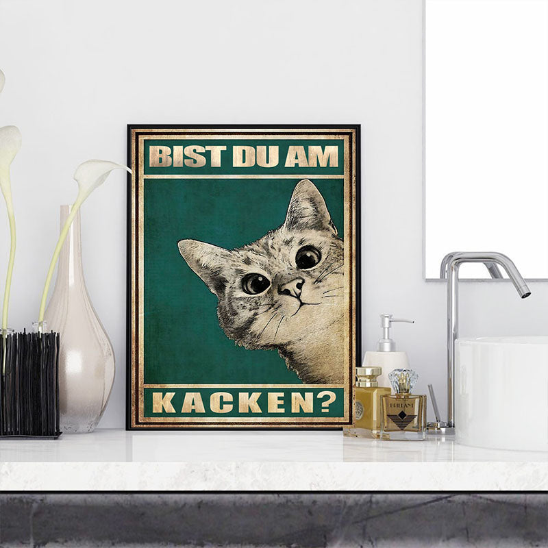 Katze Leinwandbild lustig | Baumwoll-Canvas mit Premium-Tinte | Witziger Blickfang für Wohnzimmer, Büro &amp; Geschenkidee