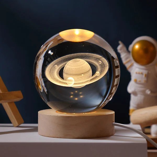 3D Kristallkugel Sonnensystem | Lasergravur | Optional mit LED-Lichtbasis &amp; Geschenkbox