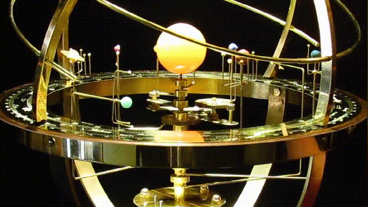 Mechanical Solar System Model made of Brass &amp; Semi-Precious Stones | 9 Planets + 28 Moons | Oak Wood Base, Movable Orbits