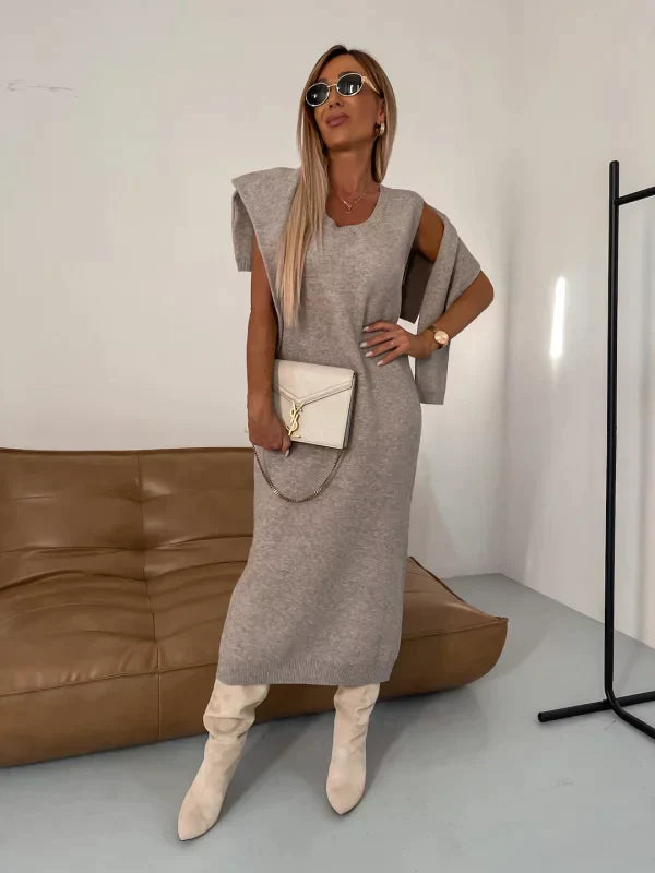 Damen Lagenkleid Set mit Rollkragenpullover | Midikleid + Strickpulli für Herbst &amp; Winter | Warm, weich &amp; vielseitig kombinierbar