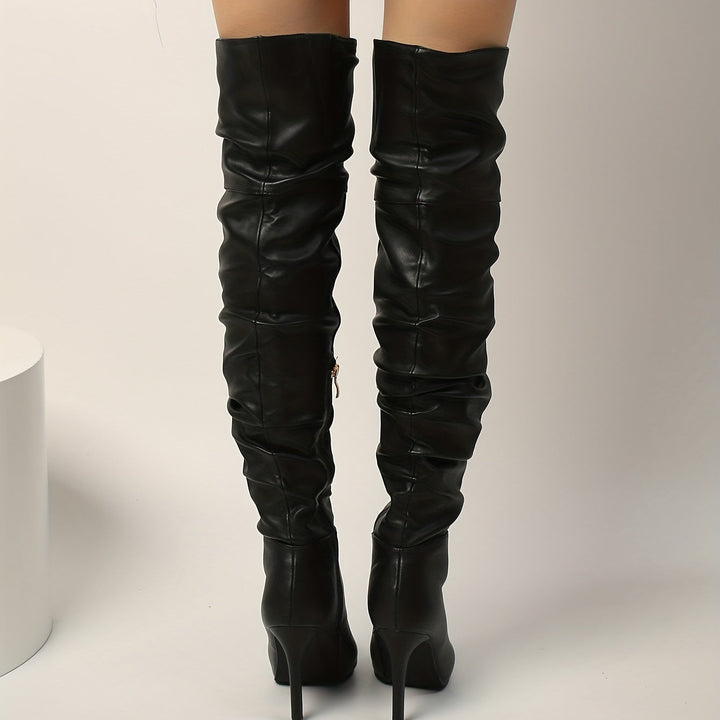 Damen Overknee Stiefel mit spitzer Zehenform und hohem Absatz | Hohe Stiefel mit seitlichem Reißverschluss für Freizeit und Events