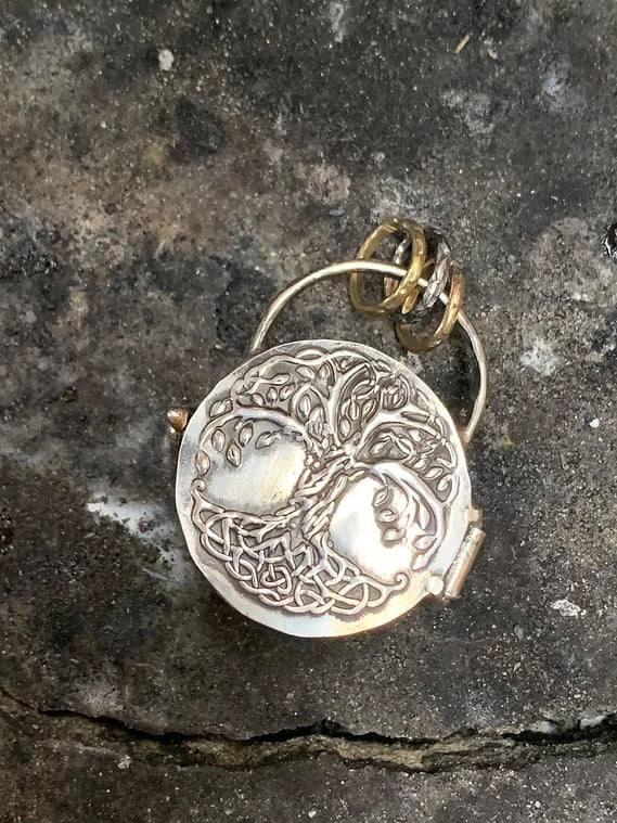 Silver locket made from recycled silver with rock crystal | Triple moon &amp; tree of life | Opens for messages