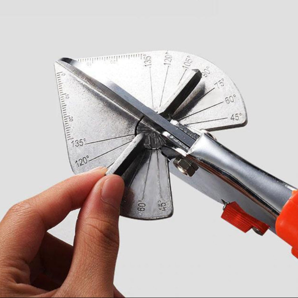 Miter scissors for PVC &amp; moldings | 45°–135° adjustable angle | Stainless steel blade, non-slip handle, clean cuts