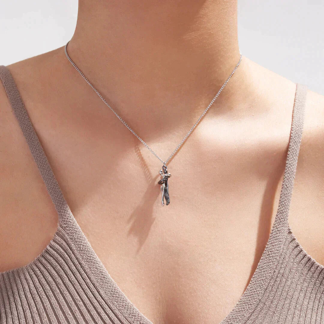 Hug heart pendant necklace | Stainless steel chain with brass pendant | Symbol of love &amp; connection | Gift idea