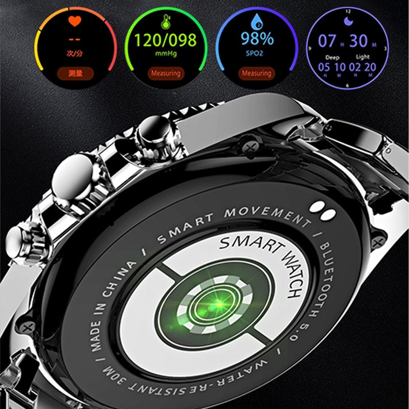 Smartwatch 1,28 Zoll HD Display | Drehbare Lünette &amp; Bluetooth-Anrufe | Herzfrequenz, Schlaf, Sportmodi, Edelstahlband