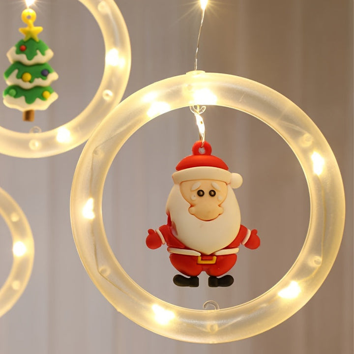 LED Weihnachtslichterkette mit Anhängern | Warmweiße Weihnachtsbeleuchtung mit Weihnachtsmann, Rentier und Schneemann für Innenräume