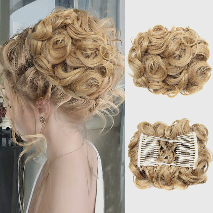Lockiges Dutt-Haarteil 2er-Set | Voluminöser Messy Bun mit elastischem Haargummi für schnelle Hochsteckfrisuren