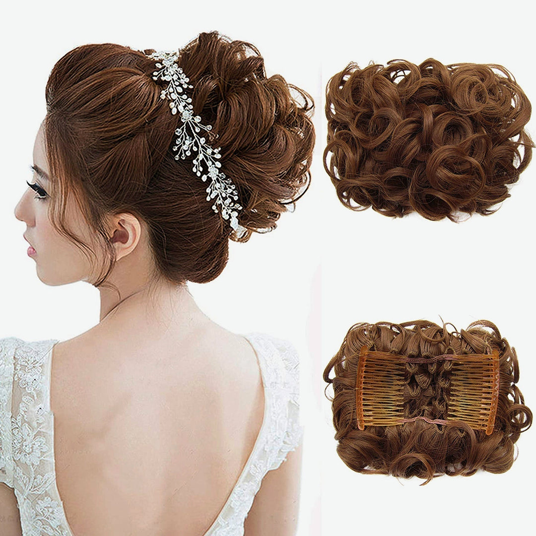 Lockiges Dutt-Haarteil 2er-Set | Voluminöser Messy Bun mit elastischem Haargummi für schnelle Hochsteckfrisuren