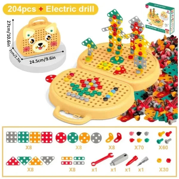 BauBohrer™ Montessori building &amp; drilling set | 2D &amp; 3D creative play | Promotes STEM skills &amp; fine motor skills