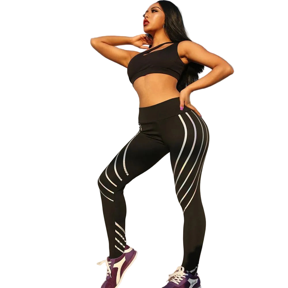 Reflektierende Leggings Damen | Stretch Sportleggings für Yoga &amp; Fitness