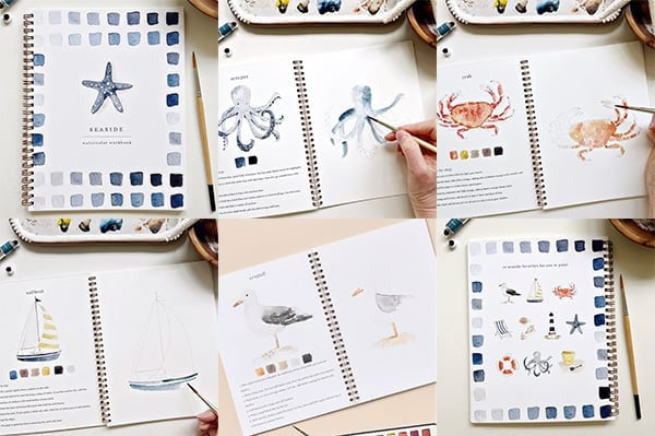 Aquarell-Arbeitsbuch für Anfänger | Malbuch mit 12 Motiven, Schritt-für-Schritt-Anleitungen und hochwertigem Aquarellpapier