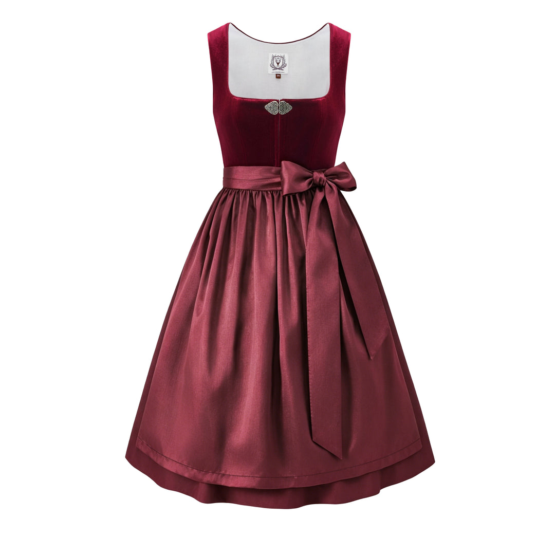 Dirndl Midi Damen | Samtdirndl mit 60 cm Rocklänge und Dirndlschürze für Oktoberfest und Volksfest