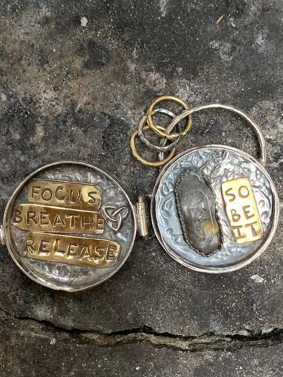 Silver locket made from recycled silver with rock crystal | Triple moon &amp; tree of life | Opens for messages