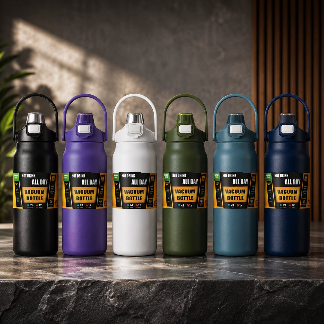 Thermosflasche aus Edelstahl | Doppelwandige Vakuumisolierung mit Strohhalm und auslaufsicherem Deckel